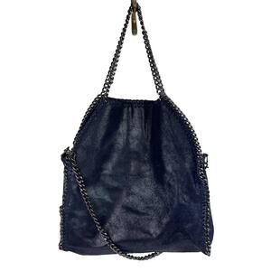 Made in Italy Navy Blue Leather Metal Chain Crinkle Bag Hobo Shoulder Purse